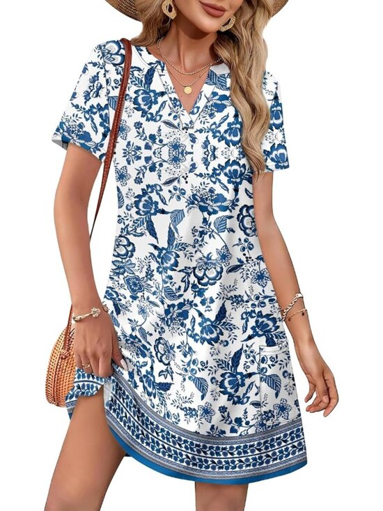 Dresses & Skirts - Women V Neck Summer Casual Dress Hawaiian Midi Wedding Guest Beach Vacation